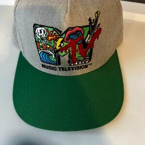 Vintage MTV Music Television Snapback Hat Gray Green Embroidered Logo Cap